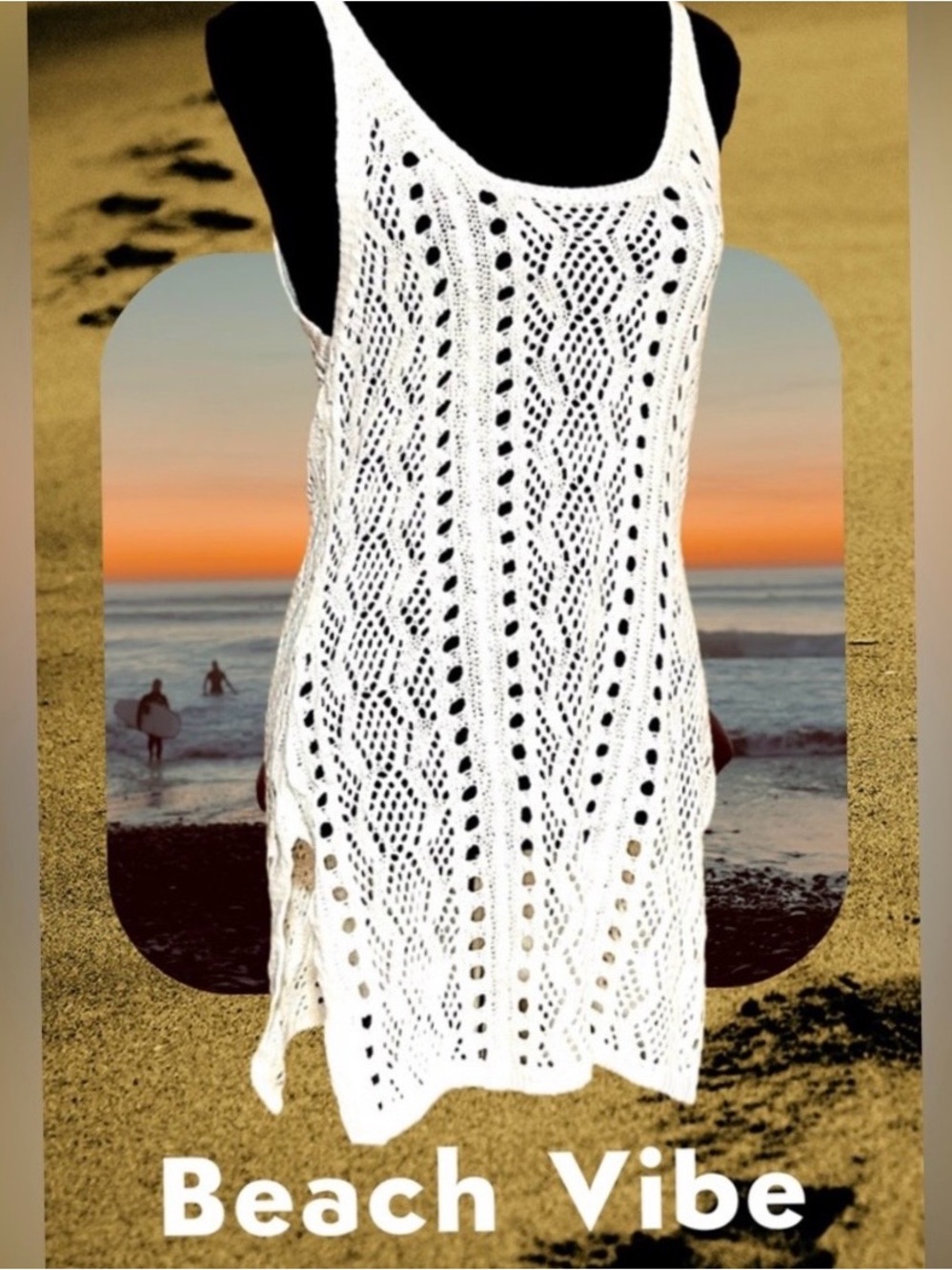 White Crochet Knit Swim Cover Up – Sleeveless Boho Beach Dress